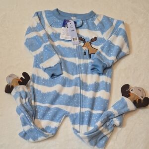 New Mon Petite Blue and White Moose Footie Pajamas Size 18 Months